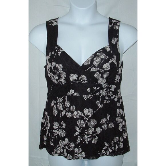 NEW NWT Black Floral Jr Sz XL Empire Waist Lacy Lined Sleeveless Shirt JOEI & I - Picture 1 of 5